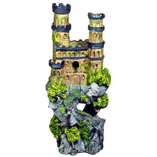 Blue Ribbon Exotic Environments Medieval Castle Aquarium Ornament with Towers on Rocky Cliff Multi - Color 12