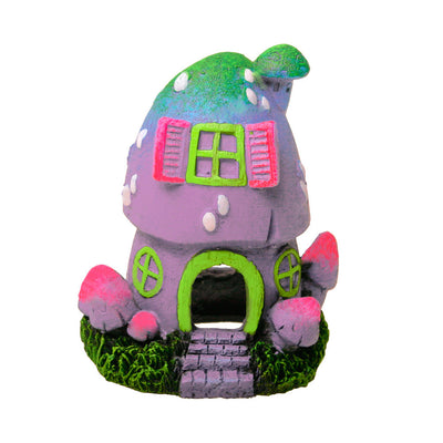 Blue Ribbon Exotic Environments Mushroom Cabin Aquarium Ornament Purple, Pink, Green 3.5 in