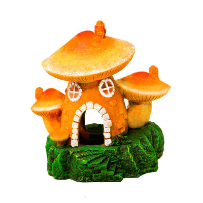 Blue Ribbon Exotic Environments Mushroom Hut Aquarium Ornament Green, Orange 3.75 in