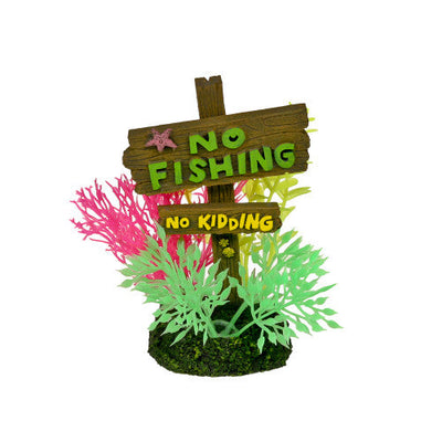 Blue Ribbon Exotic Environments No Fishing Kidding Sign Multi - Color 4.5in SM - Aquarium