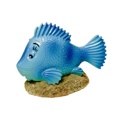 Blue Ribbon Exotic Environments Razorback Happy Fish Aquarium Statue Blue, Brown 3.5 in