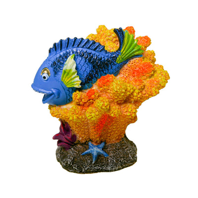 Blue Ribbon Exotic Environments Relaxing Tang Aquarium Ornament Blue, Orange 4 in