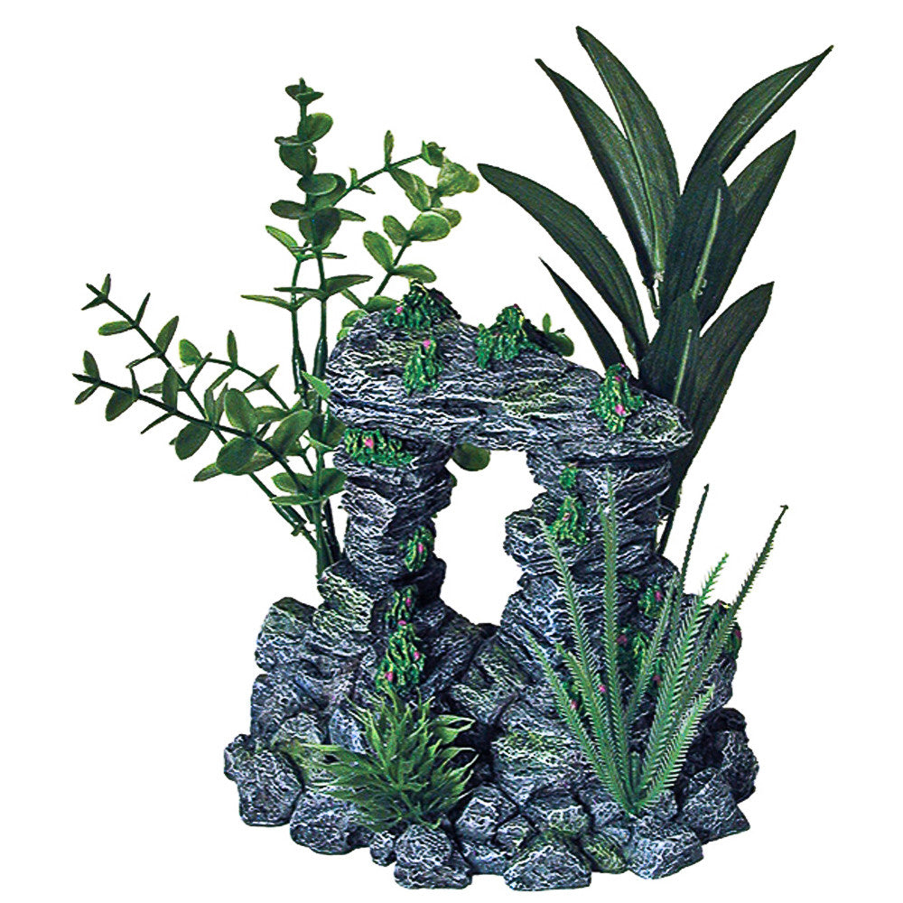 Blue Ribbon Exotic Environments Rock Arch Aquarium Ornament with Plants Grey/Green 7.5in MD