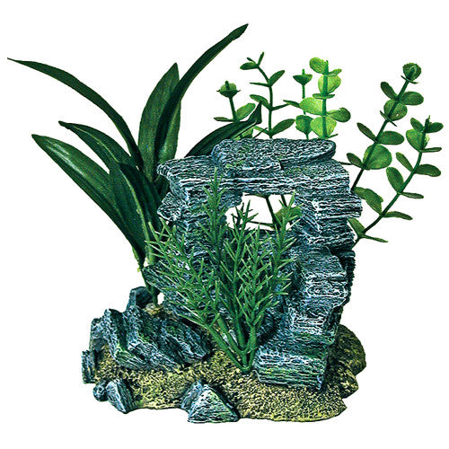 Blue Ribbon Exotic Environments Rock Arch Aquarium Ornament with Plants Grey/Green 5.5in SM