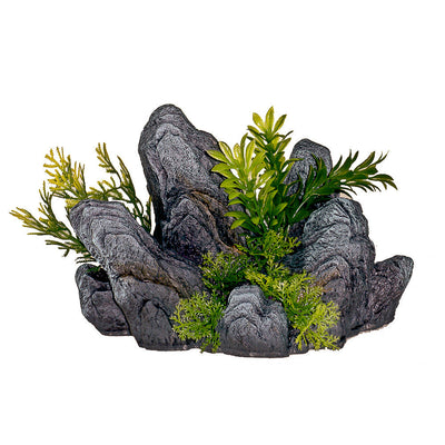 Blue Ribbon Exotic Environments Rock Out Cropping with Plants Grey/Green SM