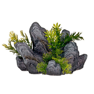 Blue Ribbon Exotic Environments Rock Out Cropping with Plants Grey/Green SM - Aquarium