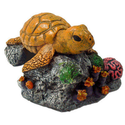 Blue Ribbon Exotic Environments Sea Turtle Aquarium Statue Grey/Orange 2.5in SM