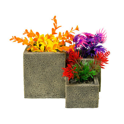 Blue Ribbon Exotic Environments Square Stone Flower Pot Colorful 4 in - Aquarium