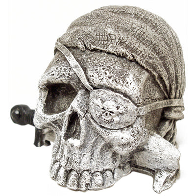 Blue Ribbon Exotic Environments Sunken Pirate Skull Aquarium Ornament Grey 1.75 in Mini