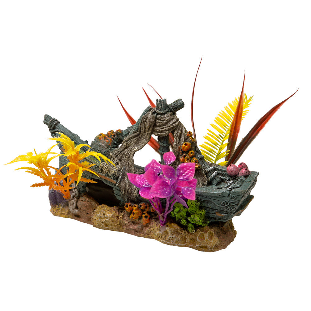 Blue Ribbon Exotic Environments Sunken Ship Floral Aquarium Ornament Multi-Color 4.76 in