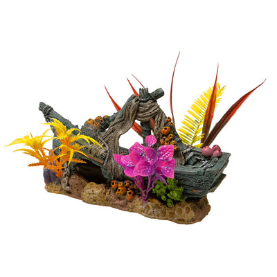 Blue Ribbon Exotic Environments Sunken Ship Floral Aquarium Ornament Multi-Color 4.76 in