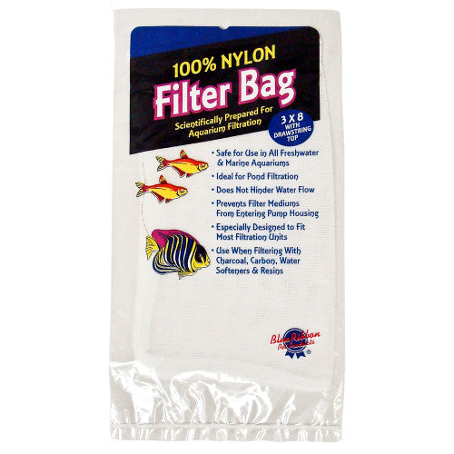 Blue Ribbon Nylon Filter Bag with Draw String White 3in X 8in SM - Aquarium