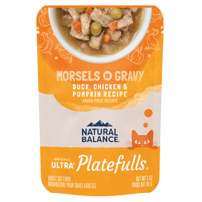 Natural Balance Pet Foods Original Ultra Platefulls Morsels in Gravy Wet Cat Food Pouch Duck, Chicken, & Pumpkin - 24pk/3 oz