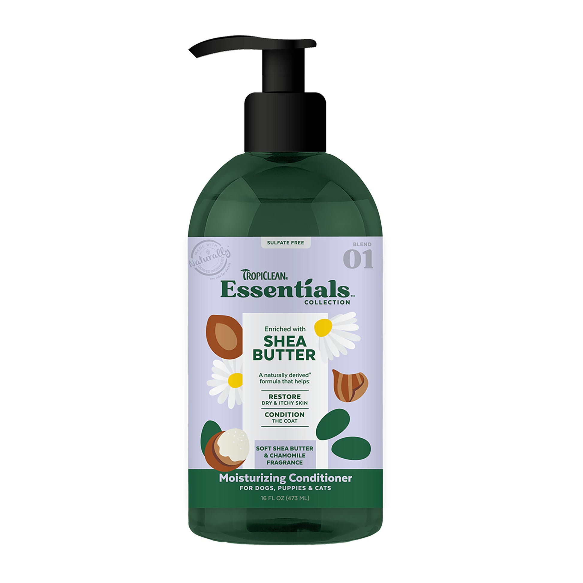 TropiClean Essentials Shea Butter Conditioner for Dogs 16 oz 645095004214