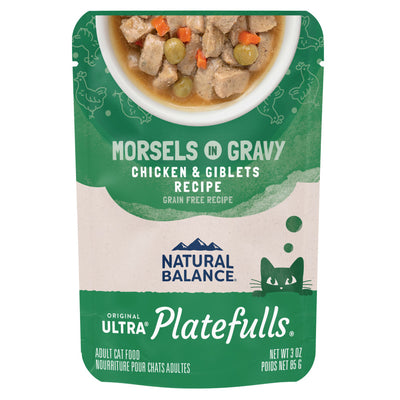 Natural Balance Pet Foods Original Ultra Platefulls Morsels in Gravy Wet Cat Food Pouch Chicken & Giblets - 24pk/3 oz