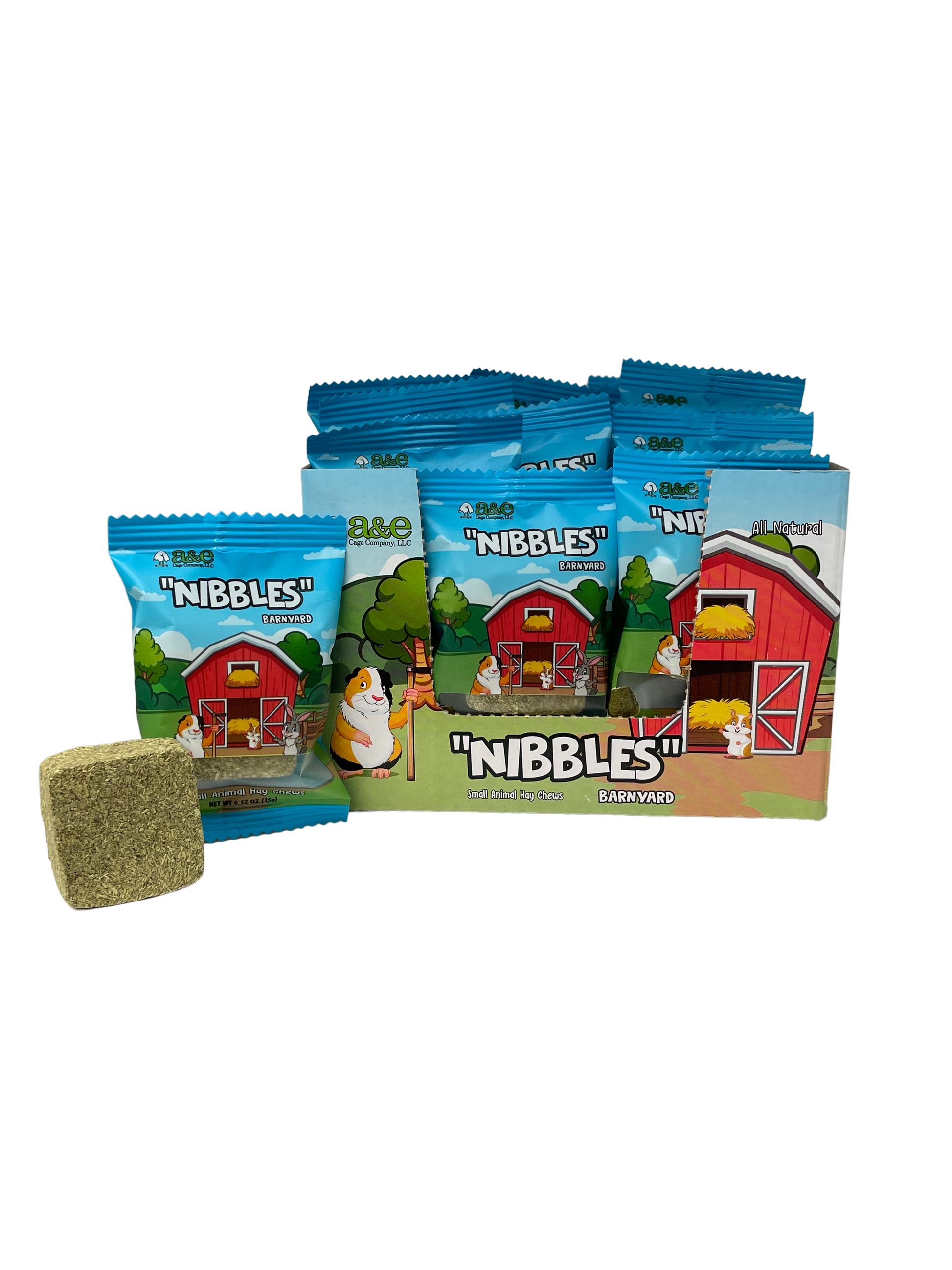 A & E Cages Barnyard Nibbles Hay Chew Small Animal Bites Round 32ea/32Pc Display 644472014358