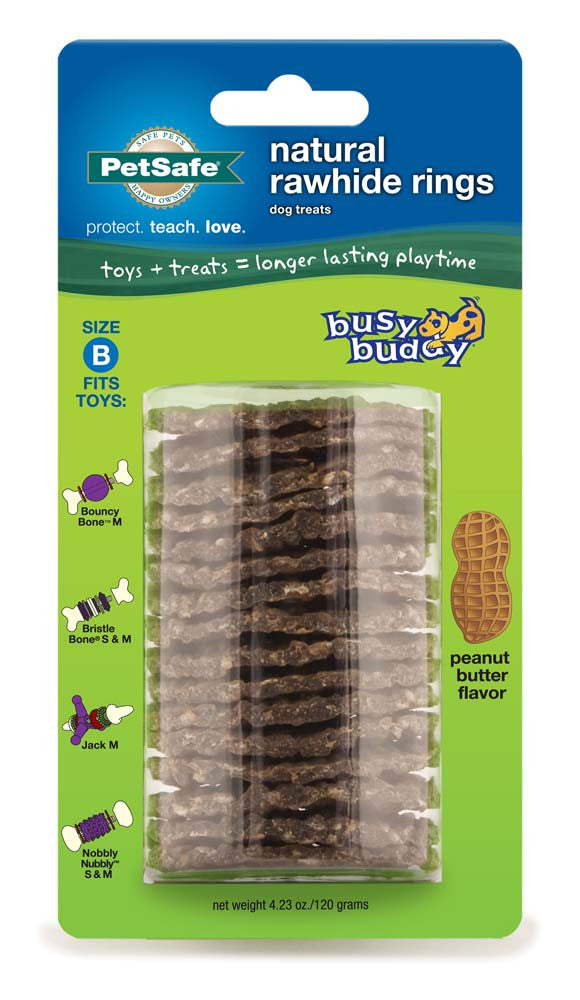 Busy Buddy Natural Rawhide Rings Peanut Butter LG Size C