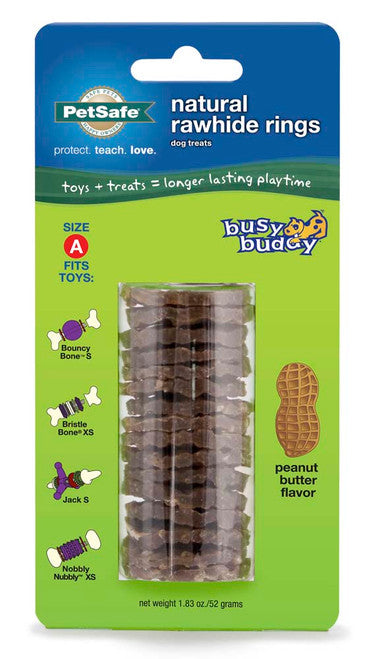 Busy Buddy Natural Rawhide Rings Peanut Butter SM Size A - Dog