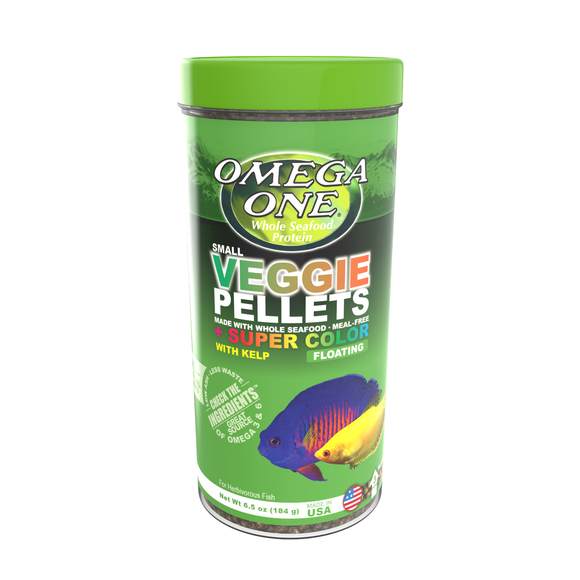 Omega One Super Color Veggie Floating Pellet w/Kelp Fish Food Small Pellets 6.5 oz 698220934214