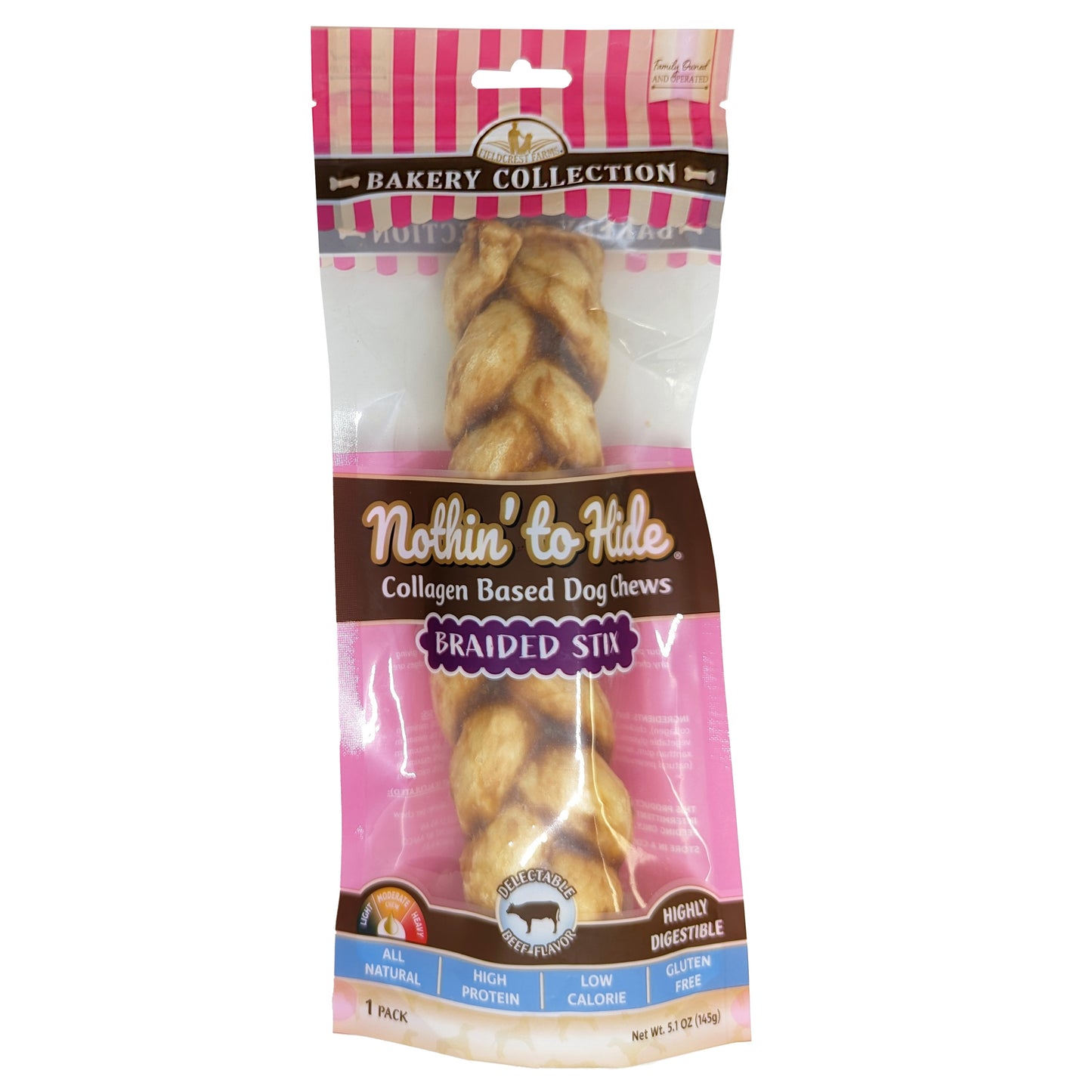 Fieldcrest Farms Nothin' To Hide Bakery Collection Dog Treat Braided Stix Beef 9 in 810002633850