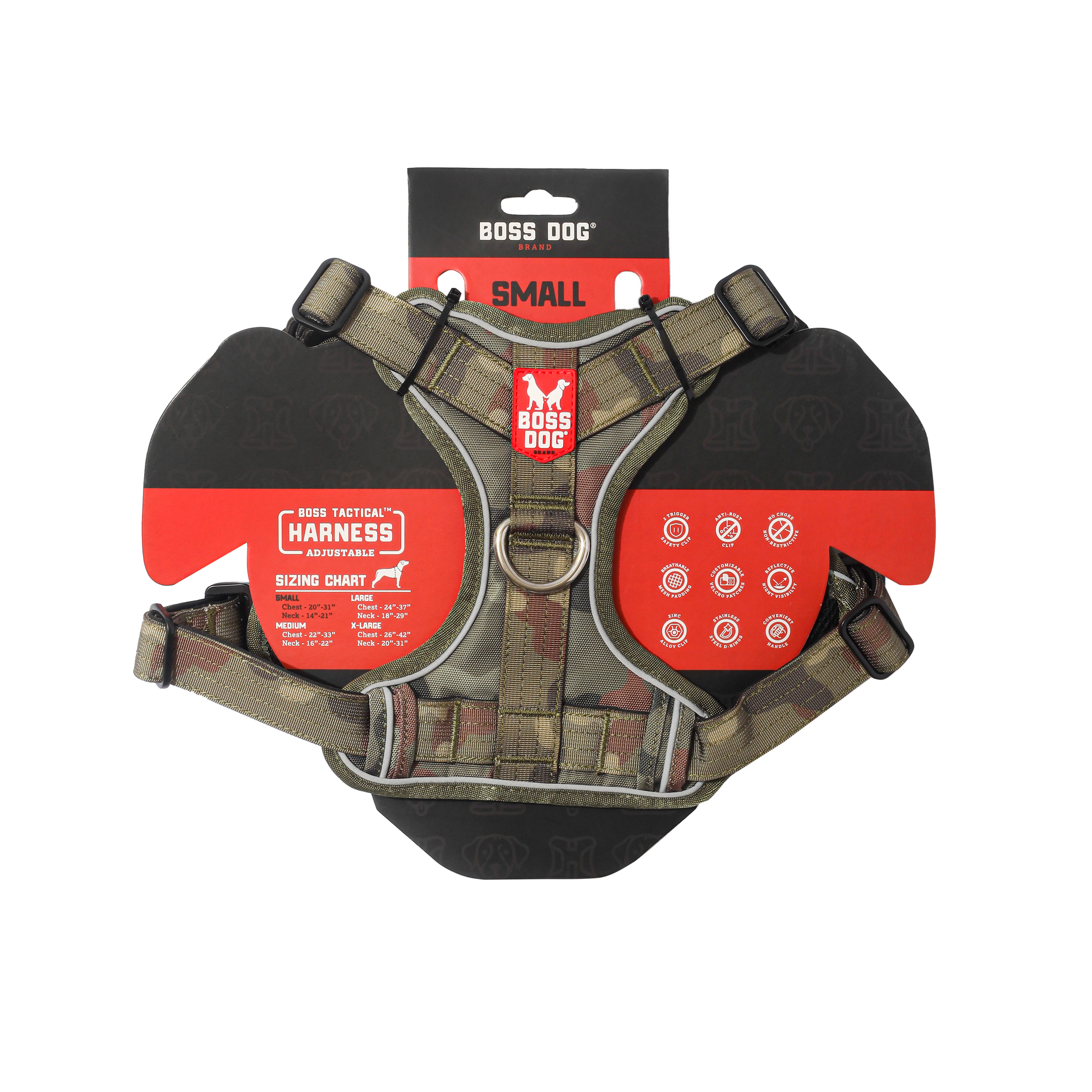 Boss Dog Tactical Dog Harness Green Camo Small 850065051482