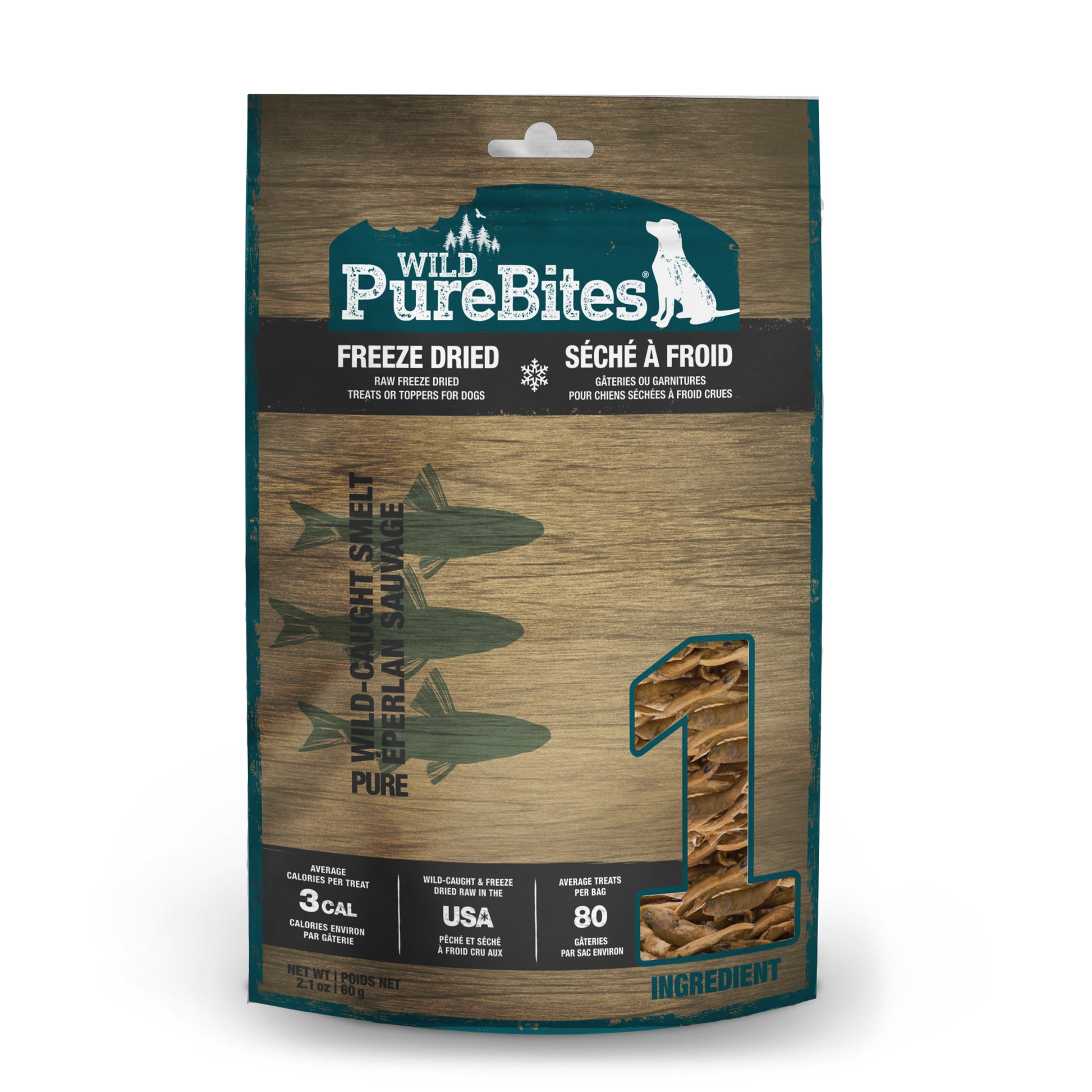 PureBites Wild Raw Freeze Dried Dog Treats Wild Caught Smelt 2.1 oz 878968003414