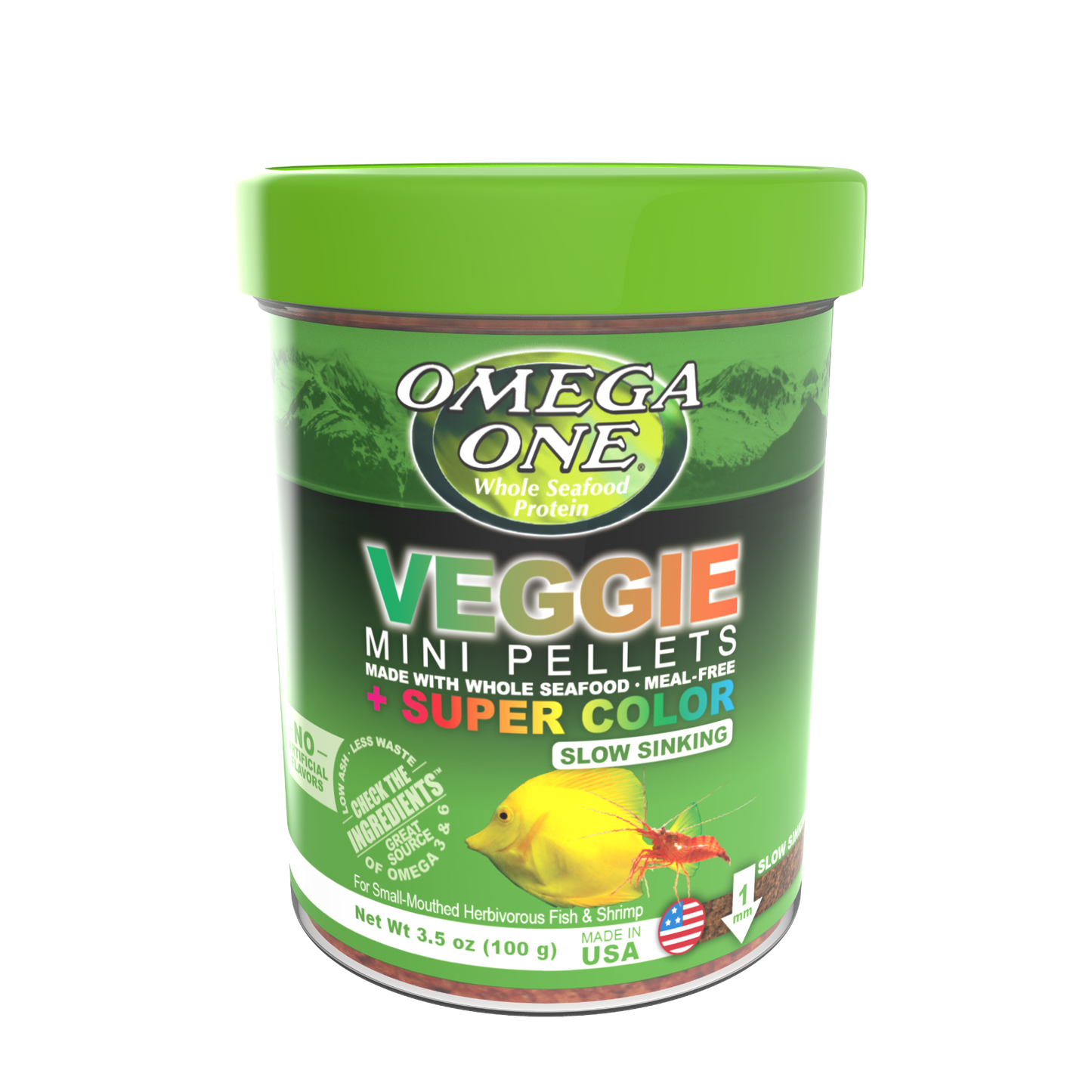 Omega One Super Color Veggie Slow Sinking Mini Pellet Fish Food Mini Pellets 3.5 oz 698220613218