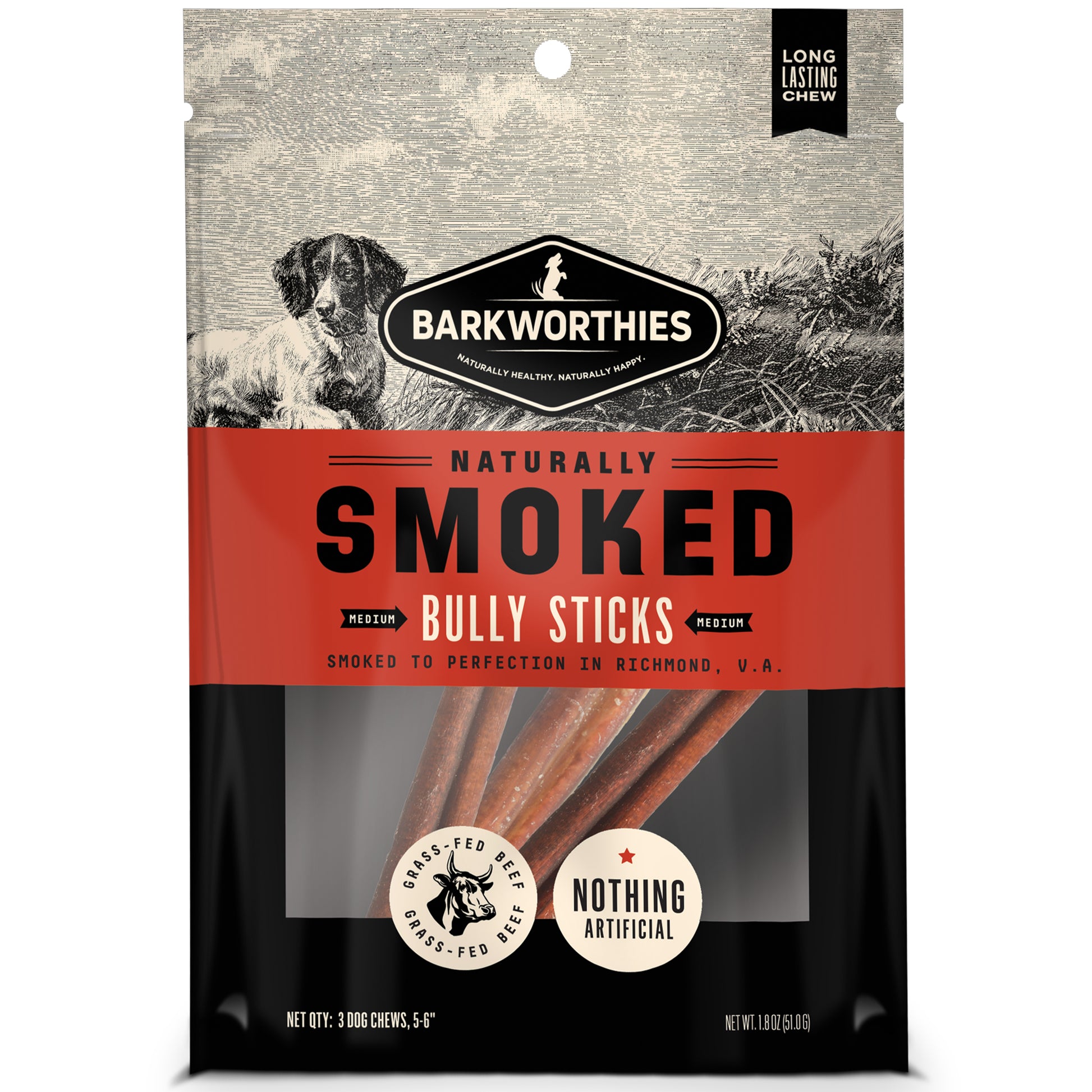 Barkworthies Smoked Bully Sticks Dog Treat 5-6In/3 ct 840139130007