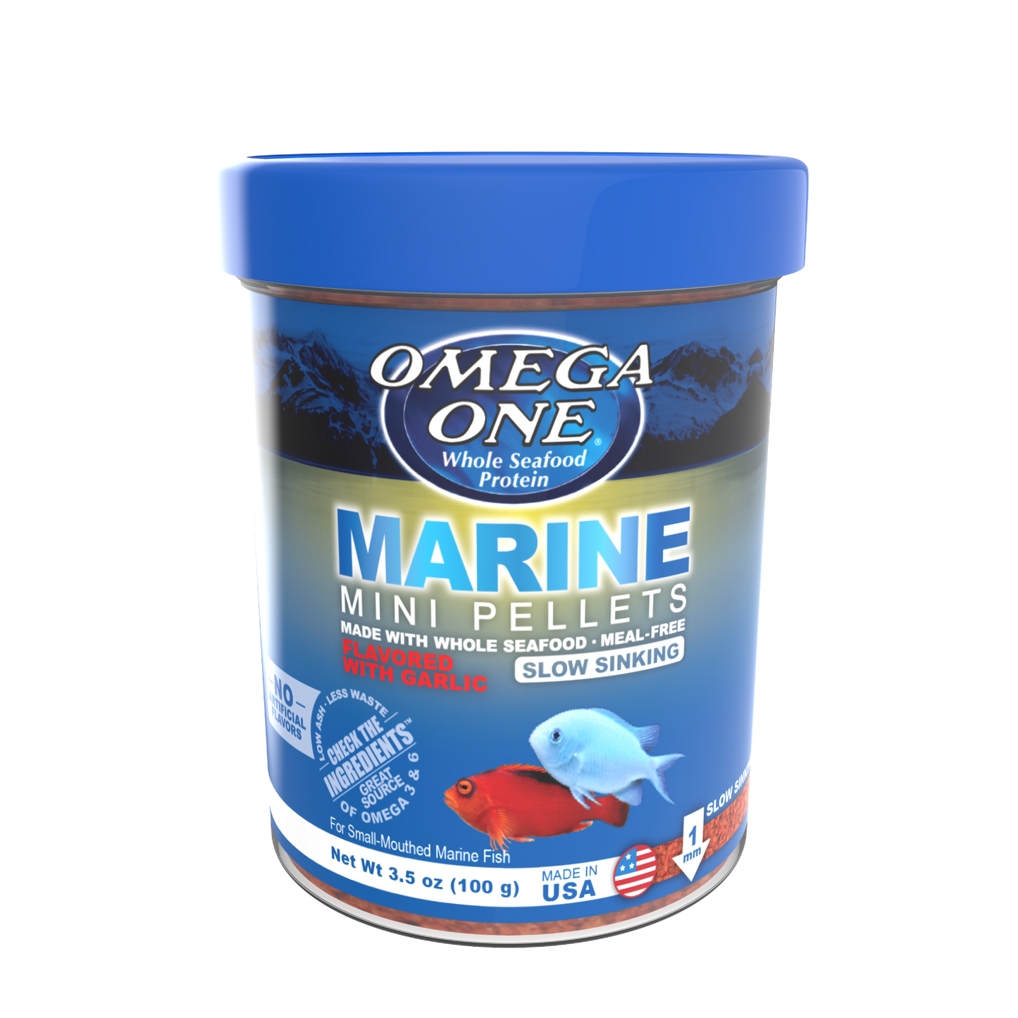 Omega One Marine Mini Slow Sinking Pellet Fish Food Mini Pellets 3.5 oz 698220613119