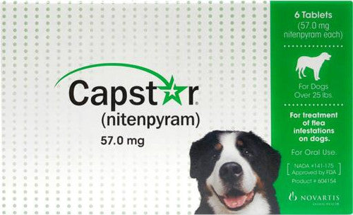 Capstar Green Oral Flea/Tick Tabs Dog/Cat 25lb 6ct 57.0mg {L + b}183044 - Dog