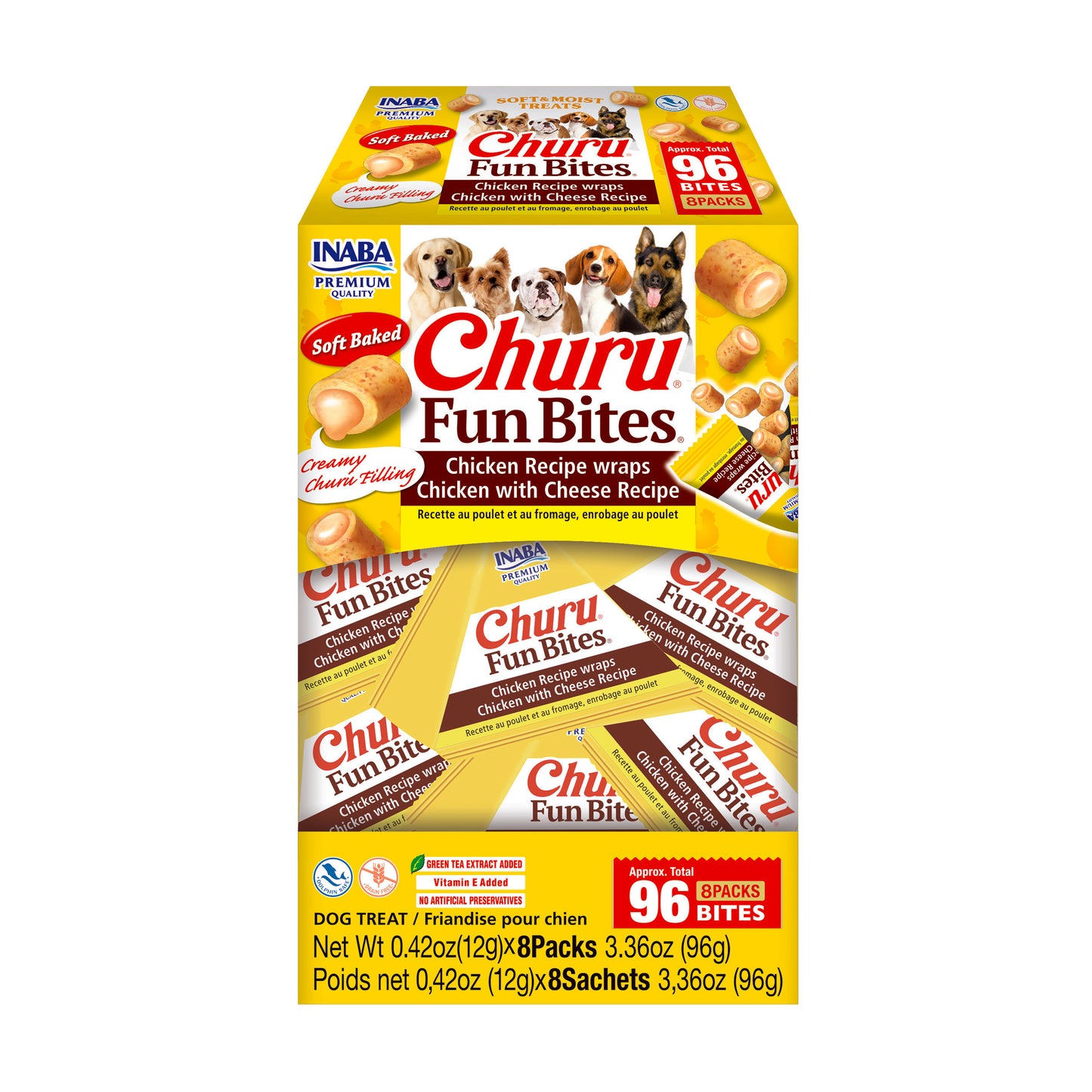 INABA Churu Fun Bites Chicken Wraps Dog Treats Chicken w/Cheese 0.42 oz, 8 pk 810100851446