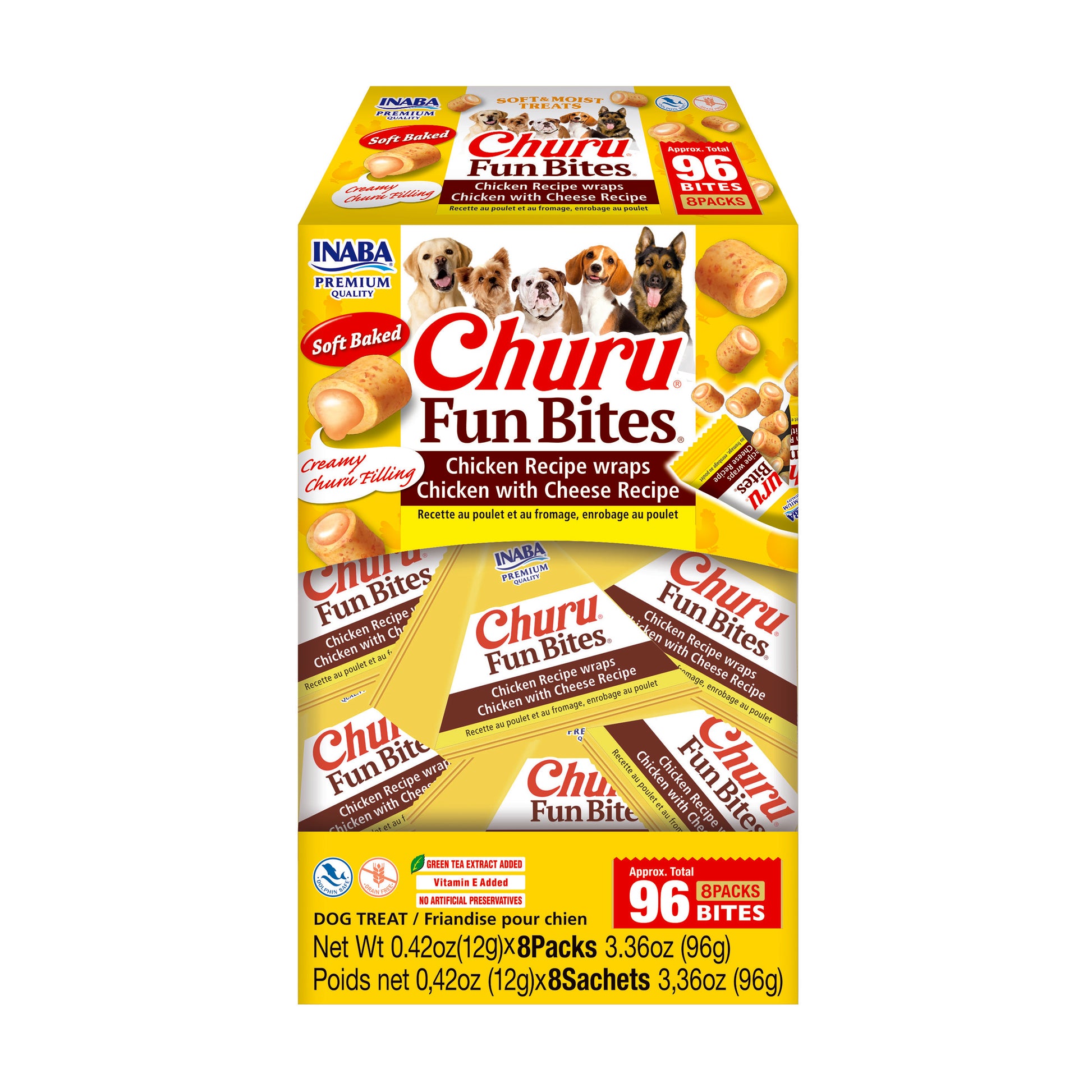 INABA Churu Fun Bites Chicken Wraps Dog Treats Chicken w/Cheese 0.42 oz, 8 pk 810100851446