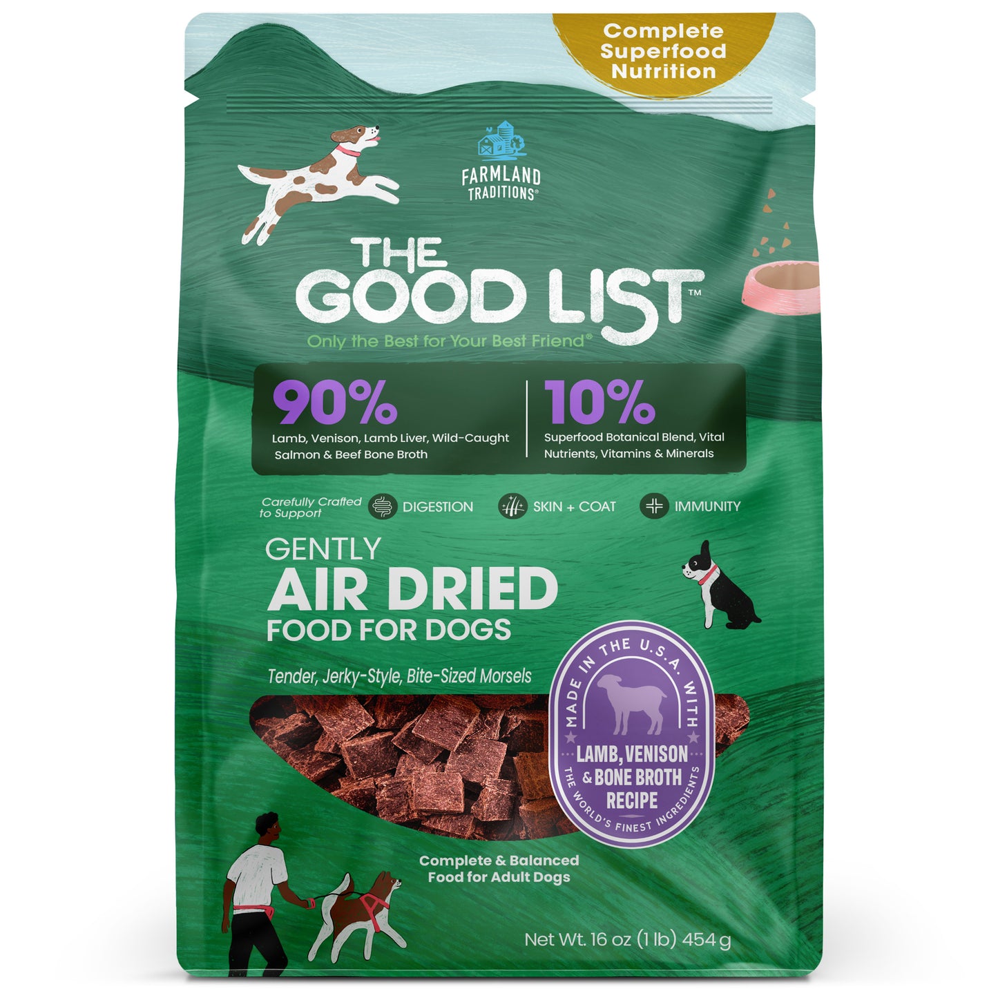 Farmland Traditions The Good List Gently Air Dried Dog Food Lamb, Venison & Bone Broth 1 lb 884713003301