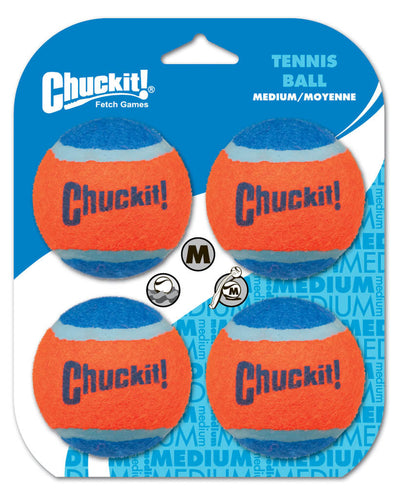 Chuckit! Tennis Ball Dog Toy Shrink Sleeve Blue/Orange MD 4pk