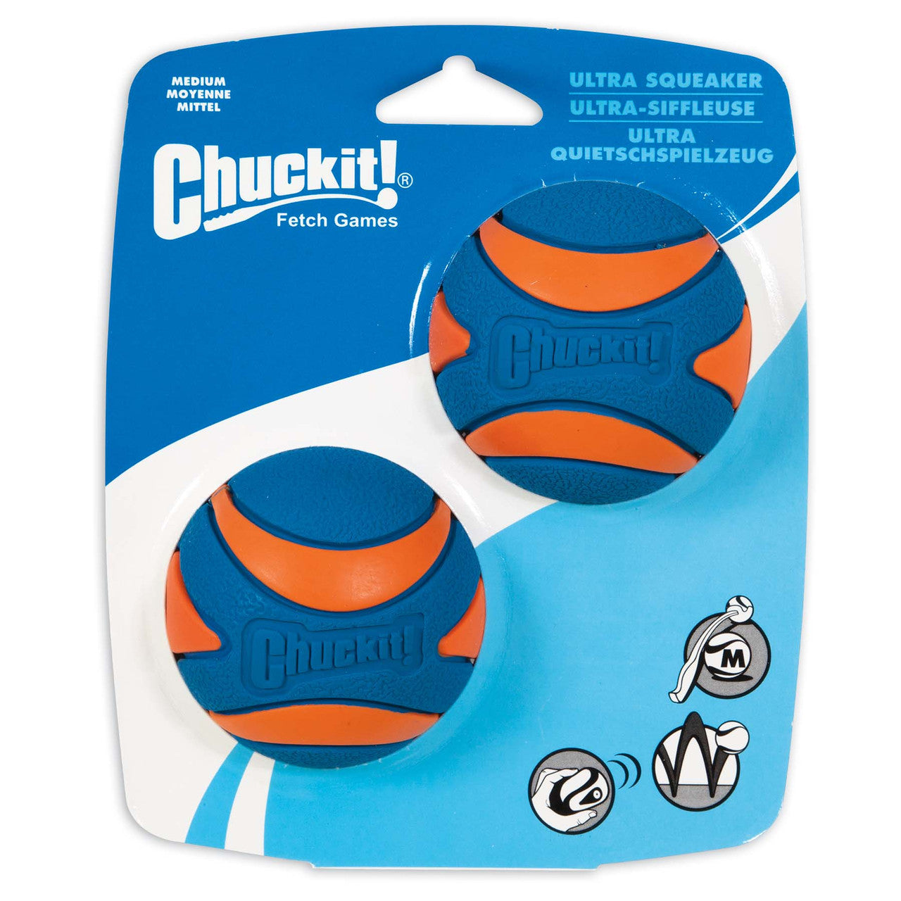 Chuckit! Ultra Squeaker Balls Dog Toy Blue/Orange 2pk MD
