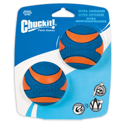 Chuckit! Ultra Squeaker Balls Dog Toy Blue/Orange 2pk MD
