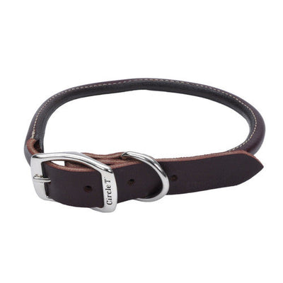 Circle T Latigo Leather Round Dog Collar Brown 1 in x 22