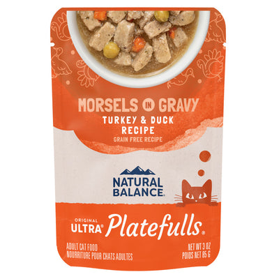 Natural Balance Pet Foods Original Ultra Platefulls Morsels in Gravy Wet Cat Food Pouch Turkey & Duck - 24pk/3 oz