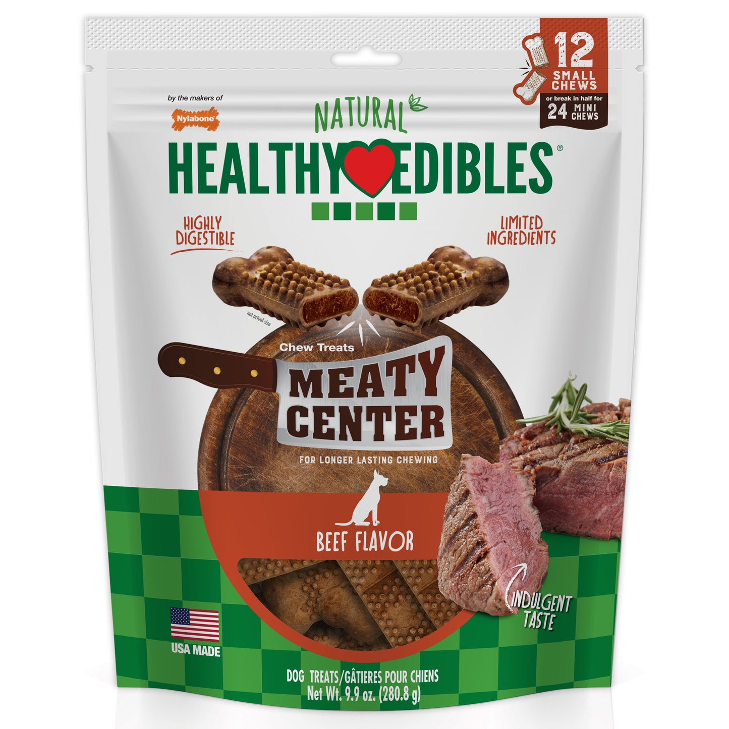 Nylabone Healthy Edibles Meaty Center All-Natural Long Lasting Chew Treats Beef Small - Up To 30 Lbs. (12 ct) 018214853459