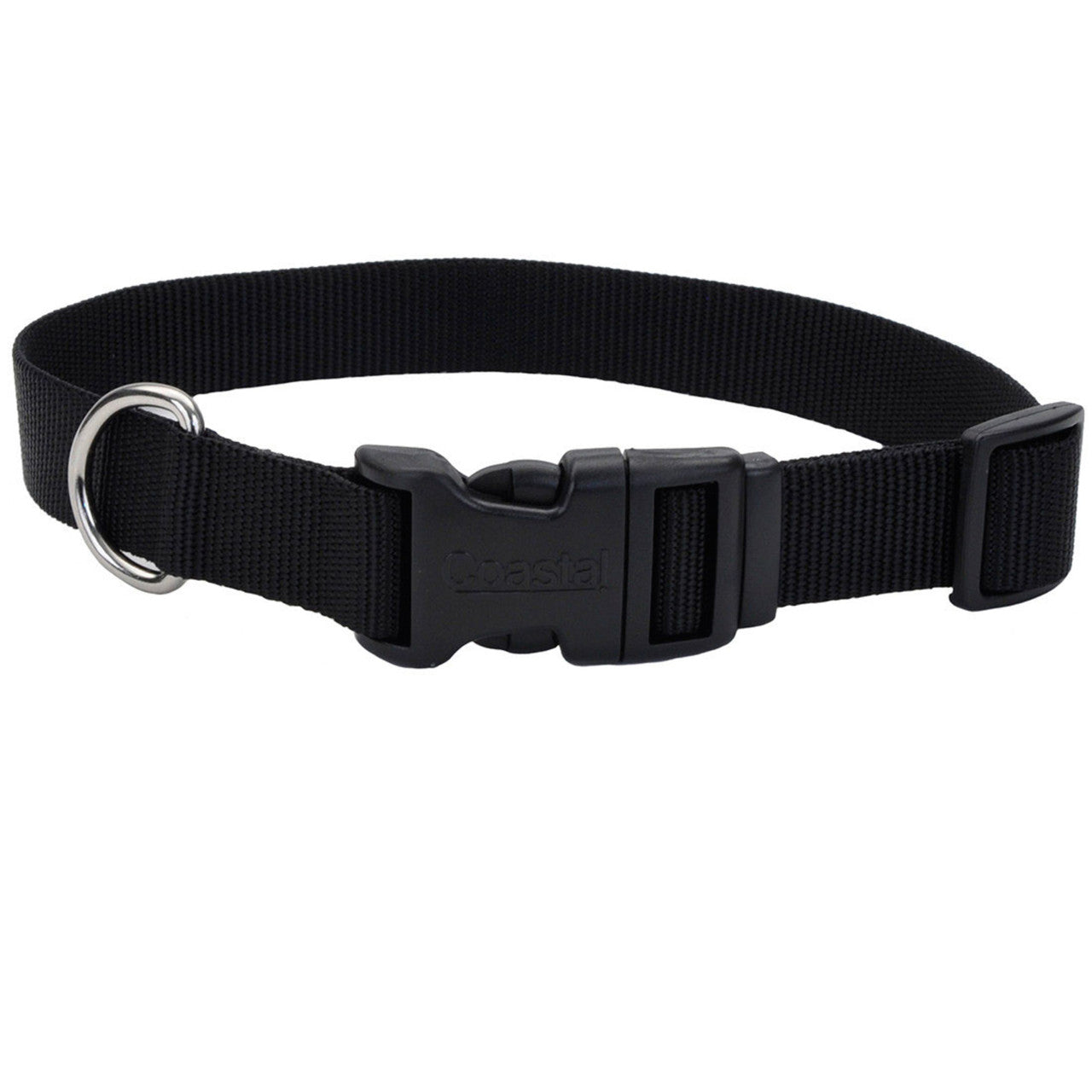 Coastal Adjustable Nylon Dog Collar with Plastic Buckle Black 3/4 in x 14-20 in