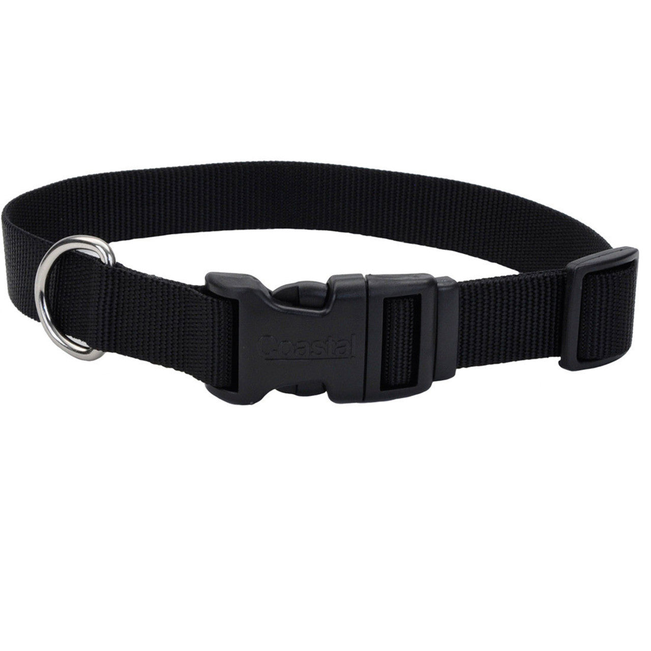 Coastal Adjustable Nylon Dog Collar with Plastic Buckle Black 5/8 in x 10-14 in