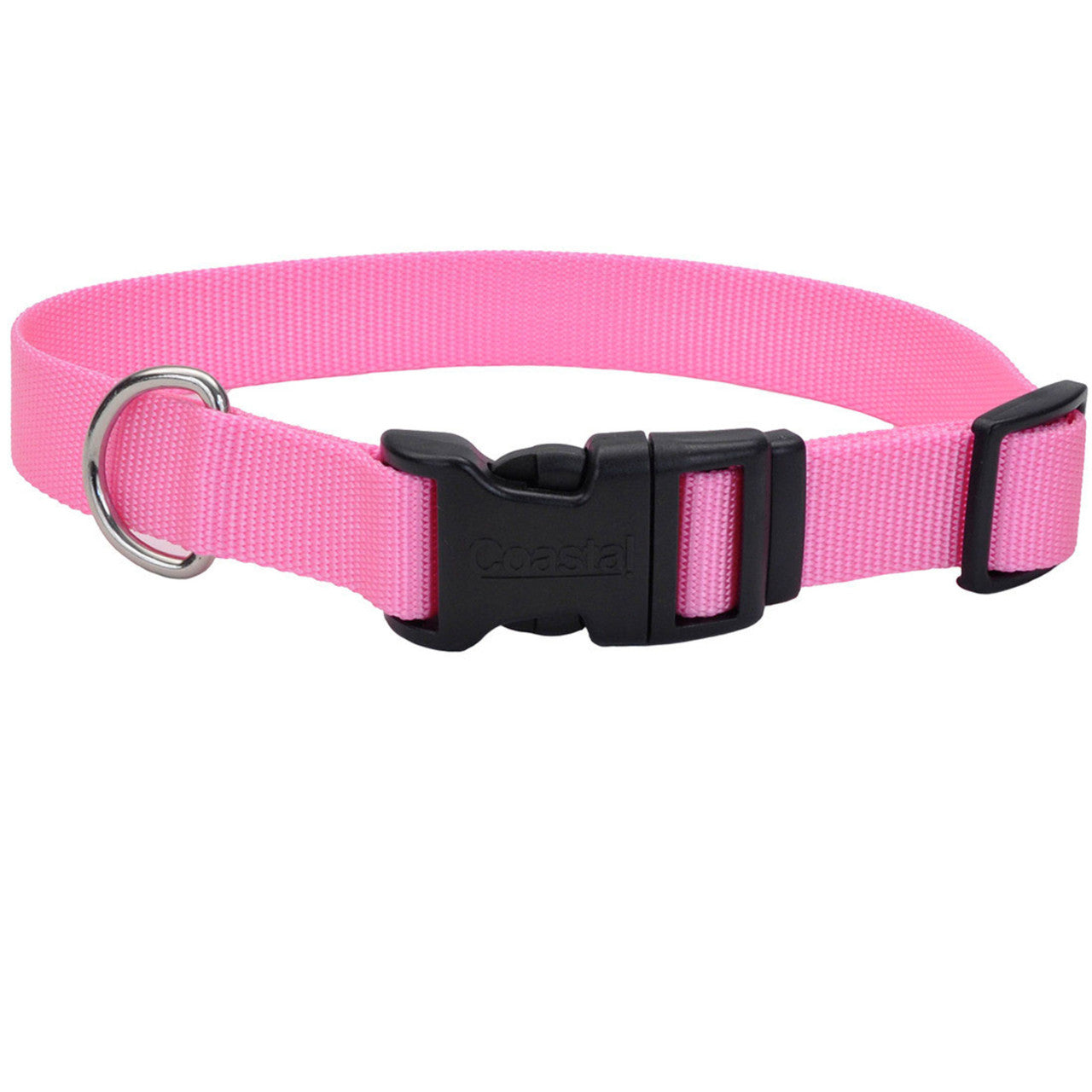 Coastal Adjustable Nylon Dog Collar with Plastic Buckle Bright Pink 5/8 in x 10-14 in