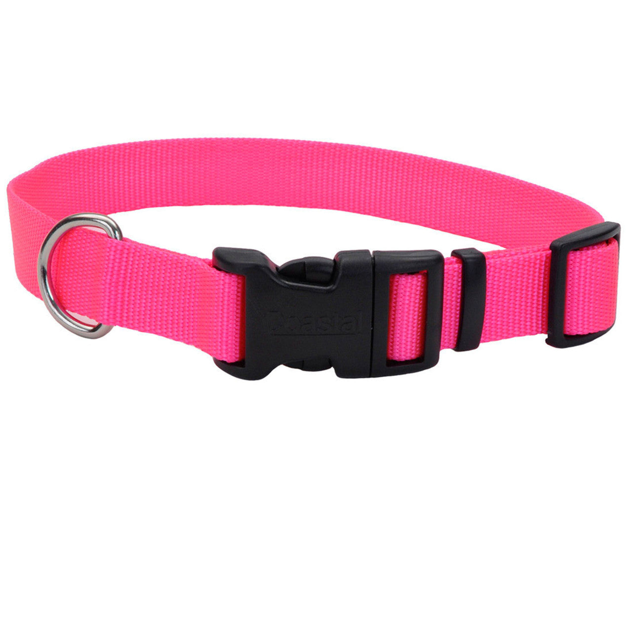 Coastal Adjustable Nylon Dog Collar with Plastic Buckle Neon Pink 3/4 in x 14-20 in