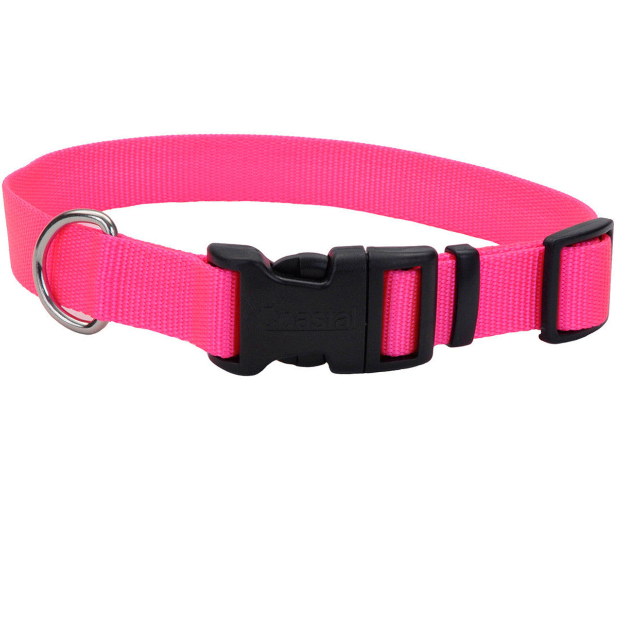 Coastal Adjustable Nylon Dog Collar with Plastic Buckle Neon Pink 3/8 in x 8-12 in