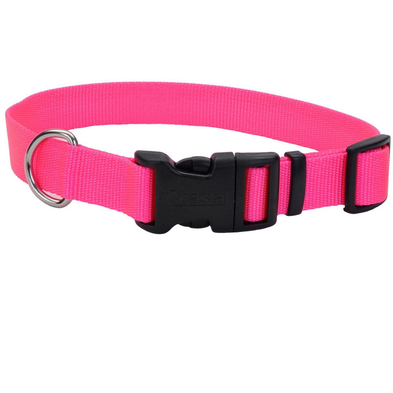 Coastal Adjustable Nylon Dog Collar with Plastic Buckle Neon Pink 5/8 in x 10-14 in