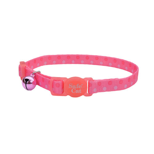 Coastal Safe Cat Fashion Adjustable Breakaway Collar Pink Dots 3/8 X 8 - 12in {L + 2}