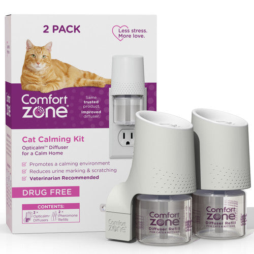Comfort Zone Cat Calming Diffuser Kit Pheromone 2 Diffusers and 2 - 1.62 fl ox (48mL) Refills New Formula