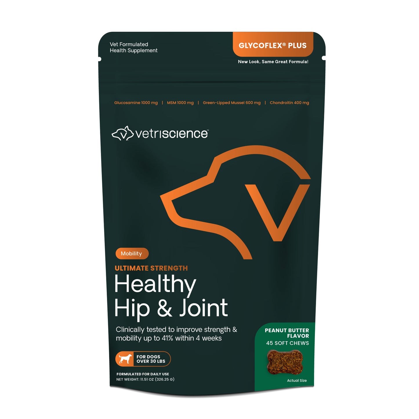 VetriScience GlycoFlex Plus Hip & Joint Dog Supplement Peanut Butter 45 ct 026664016676
