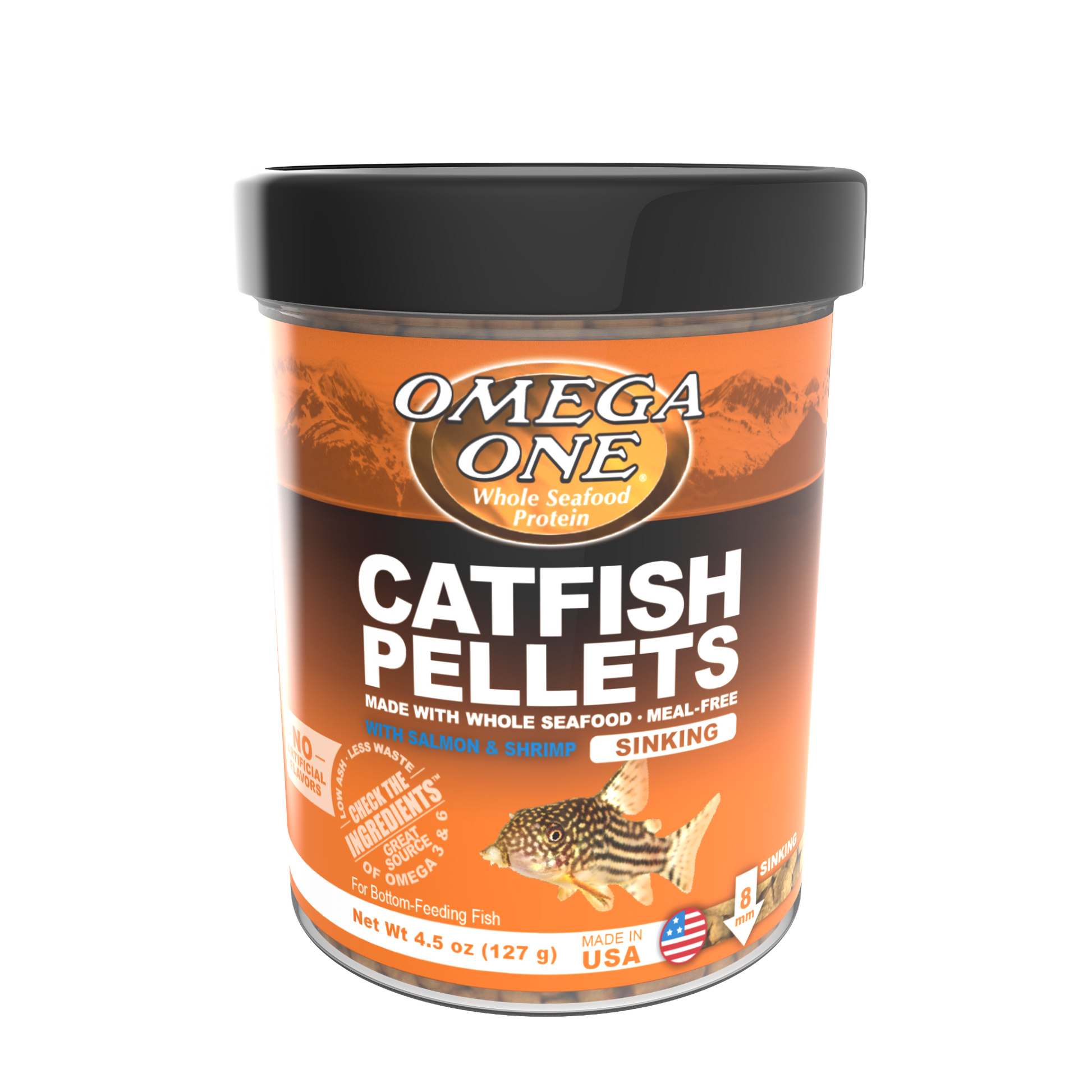 Omega One Catfish Sinking Pellet w/Shrimp Fish Food 4.5 oz 698220033917
