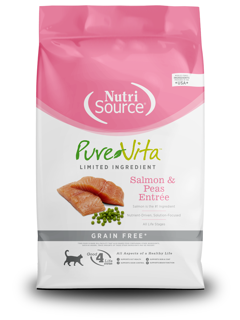NutriSource PureVita LID Grain Free Dry Cat Food Salmon & Peas Entrée 12 lb 073893470038